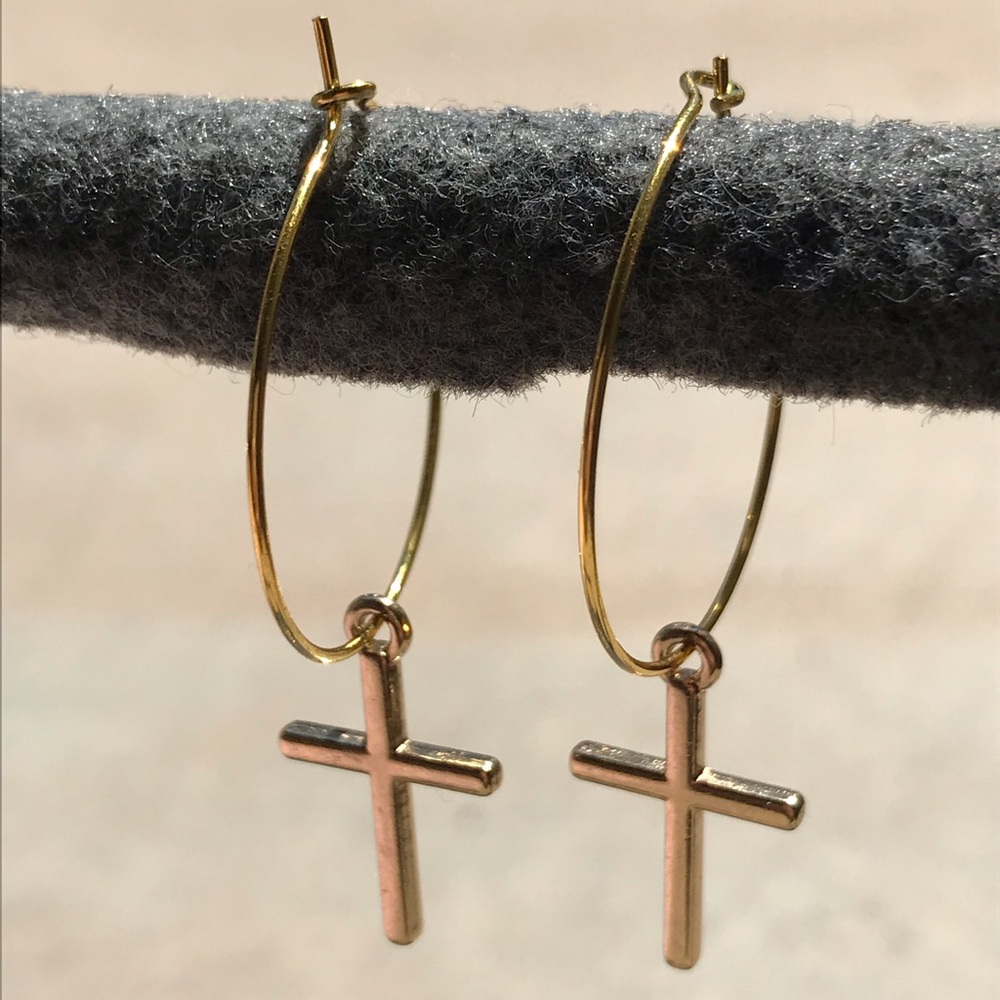 Gold cross hoops